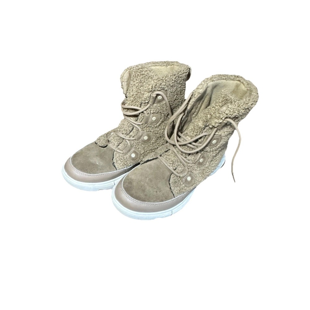 Sorel Women's Explorer II Joan Cozy Dk. Tan White Sherpa Boots - Size 8